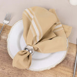 10 Pack Champagne Spun Polyester Cloth Napkins with White Reverse Stripes