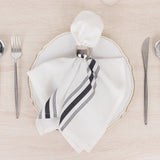 10 Pack White Spun Polyester Cloth Napkins with Black Reverse Stripes