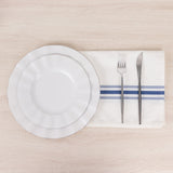 10 Pack White Spun Polyester Cloth Napkins with Blue Reverse Stripes