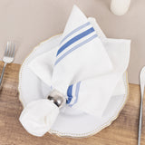 10 Pack White Spun Polyester Cloth Napkins with Blue Reverse Stripes