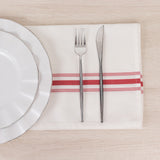 10 Pack White Spun Polyester Cloth Napkins with Red Reverse Stripes
