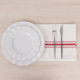 10 Pack White Spun Polyester Cloth Napkins with Red Reverse Stripes