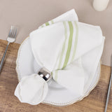 10 Pack White Spun Polyester Cloth Napkins with Sage Green Reverse Stripes
