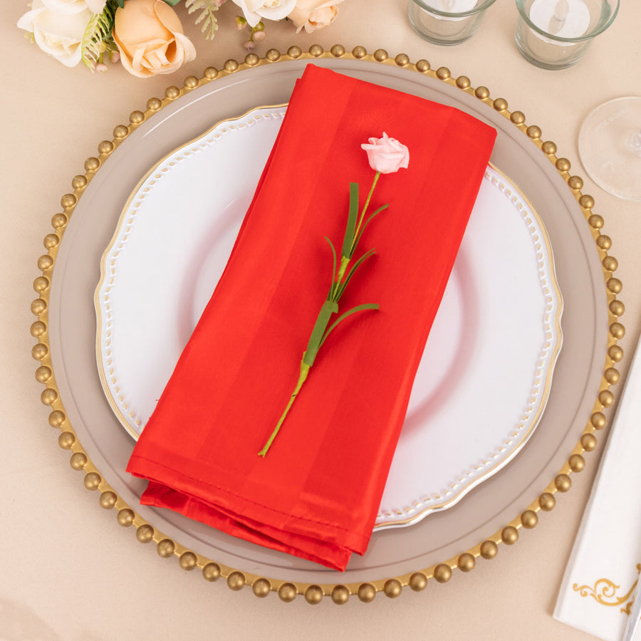 5 Pack Red Striped Satin Linen Napkins, Wrinkle-Free Reusable Wedding Napkins