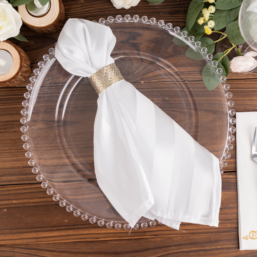 5 Pack White Striped Satin Linen Napkins, Wrinkle-Free Reusable Wedding Napkins