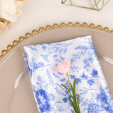 20inch 5 Pack White Blue Chinoiserie Floral Print Satin Cloth Dinner Napkins Wrinkle Resistant