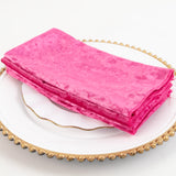 5 Pack Fuchsia Premium Crushed Velvet Linen Napkins, Decorative Soft Cloth Dinner Napkins