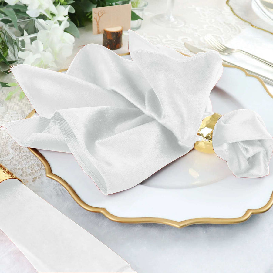 5 Pack | White Premium Sheen Finish Velvet Cloth Dinner Napkins