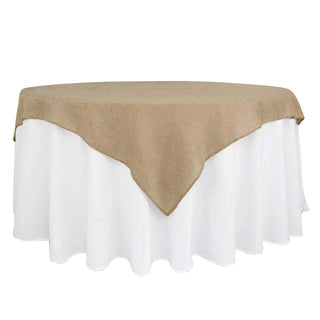 Add Rustic Elegance to Your Event with our Natural Faux Jute Burlap Square Table Overlay