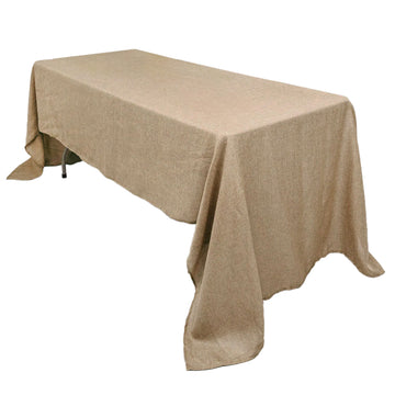 60"x102" Natural Jute Seamless Faux Burlap Rectangular Tablecloth | Boho Chic Table Linen