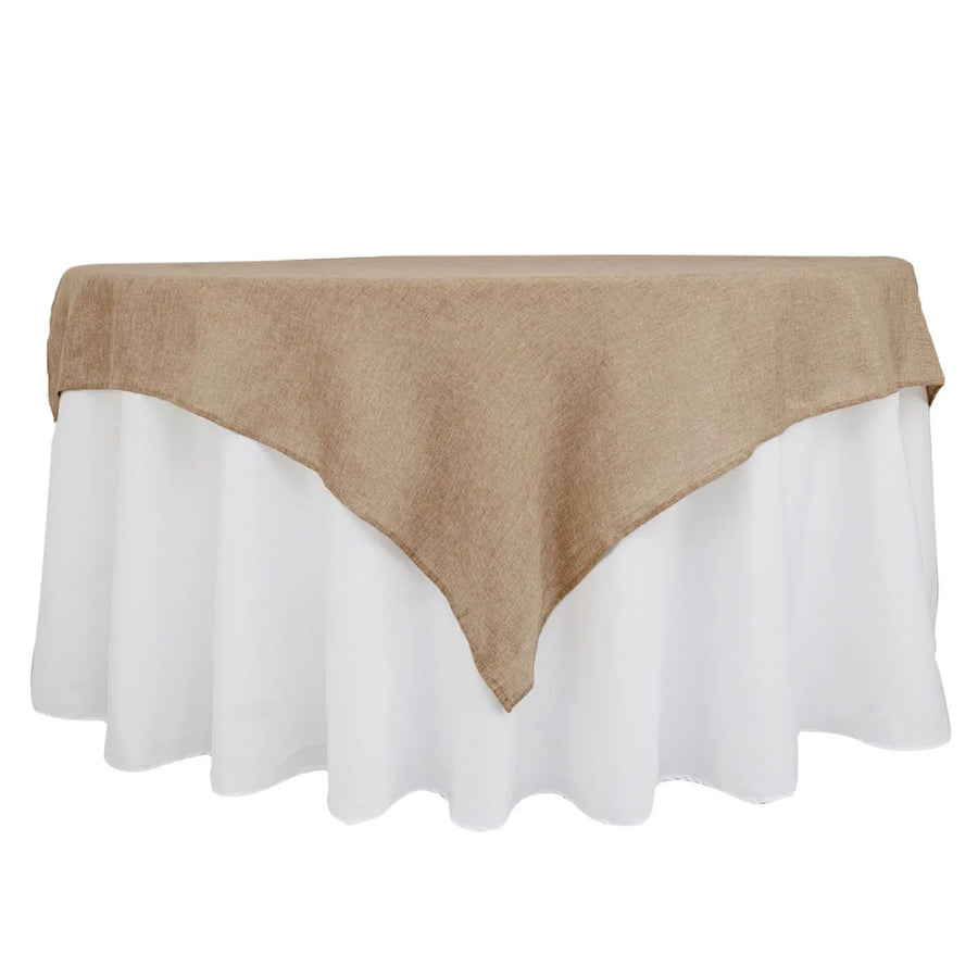 54 inches Natural Jute Faux Burlap Square Table Overlay | Boho Chic Table Linen