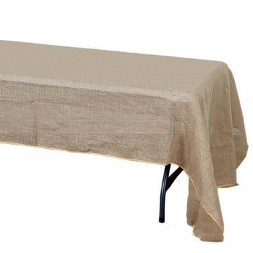 60"x126" Natural Rectangle Burlap Rustic Seamless Tablecloth | Jute Linen Table Decor