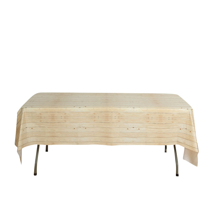 Natural Rectangle Plastic Table Cover in Rustic Wooden Print