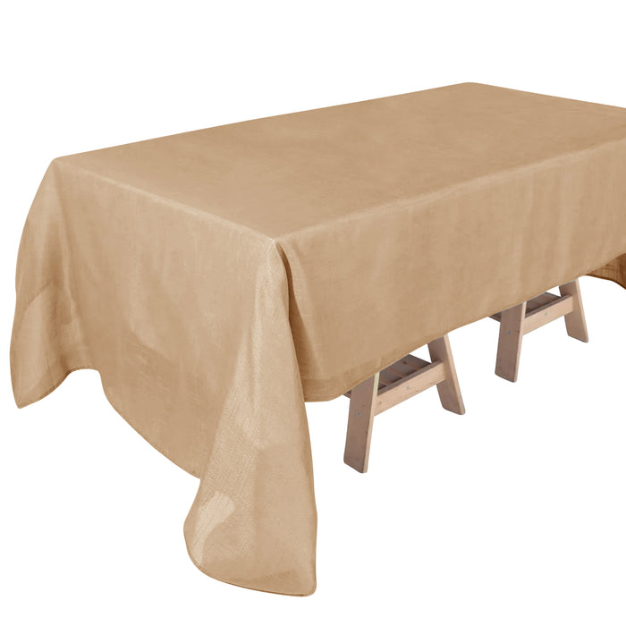 60x126 inch Natural Premium Faux Linen Rectangular Tablecloth |  Slubby Textured Wrinkle Free Tablec