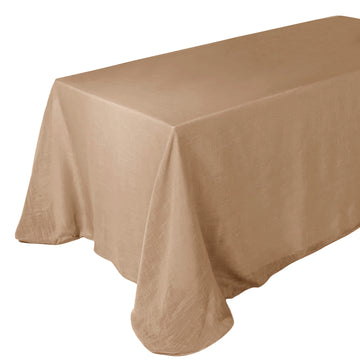 90"x132" Natural Seamless Rectangular Tablecloth, Linen Table Cloth With Slubby Textured, Wrinkle Resistant