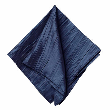 5 Pack | Navy Blue Accordion Crinkle Taffeta Cloth Dinner Napkins | 20"x20"