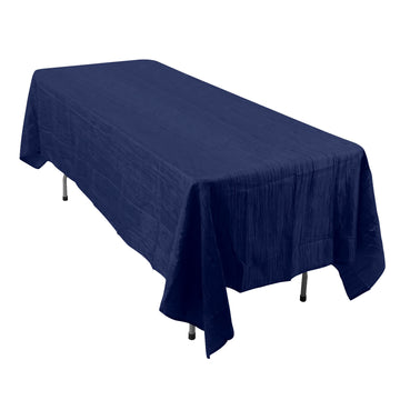 60"x102" Navy Blue Accordion Crinkle Taffeta Seamless Rectangle Tablecloth