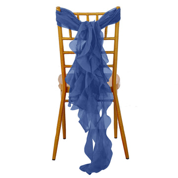 Navy Blue Chiffon Curly Chair Sash
