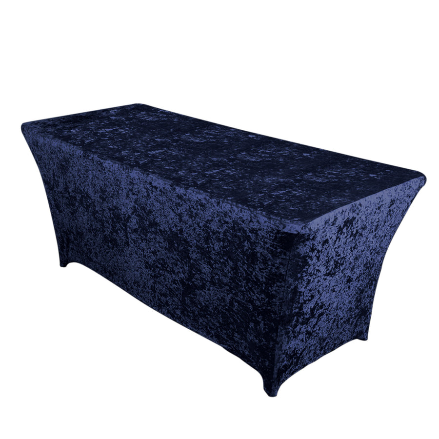 6ft Navy Blue Crushed Velvet Spandex Fitted Rectangular Table Cover