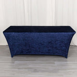 6ft Navy Blue Crushed Velvet Spandex Fitted Rectangular Table Cover