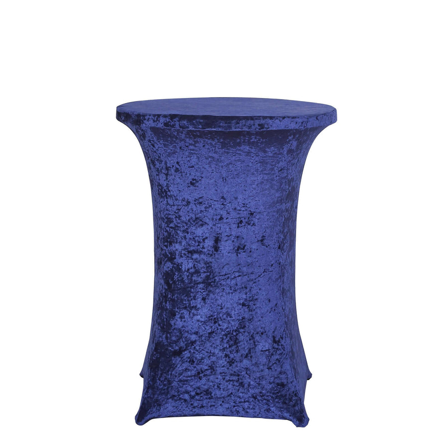 Navy Blue Crushed Velvet Spandex Fitted Round Highboy Cocktail Table Cover