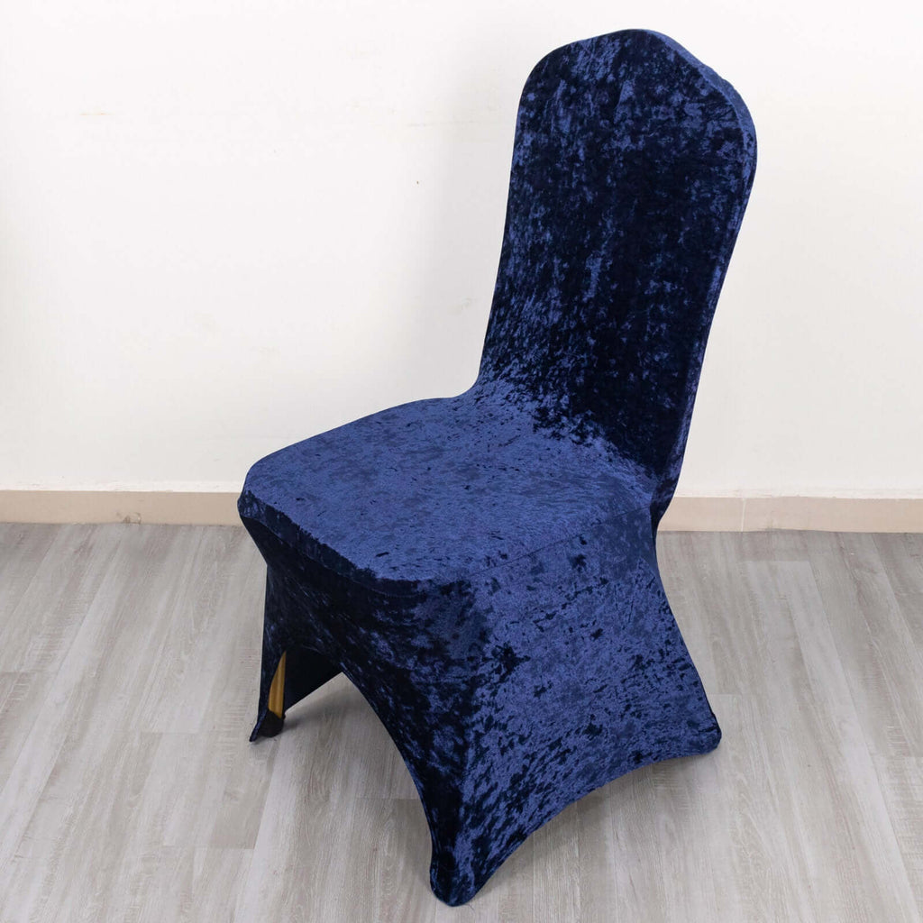 Navy Blue Crushed Velvet Stretch Chair Cover