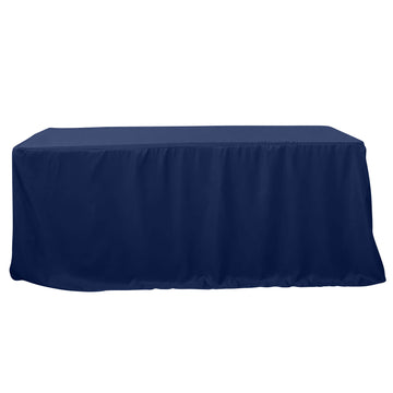 Navy Blue Fitted Polyester Rectangle Tablecloth 8ft Table Cover For 96"x30" Tables