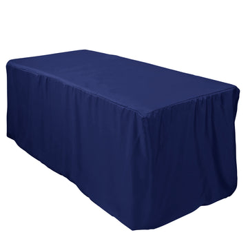 Navy Blue Fitted Polyester Rectangle Tablecloth 6ft Table Cover For 72"x30" Tables