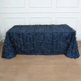 90x156inch Navy Blue 3D Leaf Petal Taffeta Fabric Rectangle Tablecloth