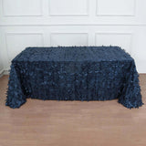 90x132inch Navy Blue 3D Leaf Petal Taffeta Fabric Rectangle Tablecloth