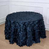 120inch Navy Blue 3D Leaf Petal Taffeta Fabric Round Tablecloth