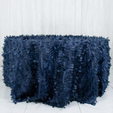 132inch Navy Blue 3D Leaf Petal Taffeta Fabric Round Tablecloth