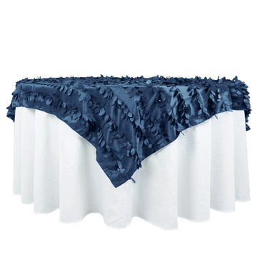 72"x72" Navy Blue 3D Leaf Petal Taffeta Fabric Table Overlay