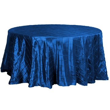 120" Navy Blue Pintuck Round Seamless Tablecloth for 5 Foot Table With Floor-Length Drop