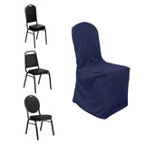 Navy Blue Polyester Banquet Chair Cover, Reusable Stain Resistant Slip On Chair Cover