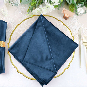 5 Pack Navy Blue Premium Sheen Finish Velvet Cloth Dinner Napkins - 20"x20"