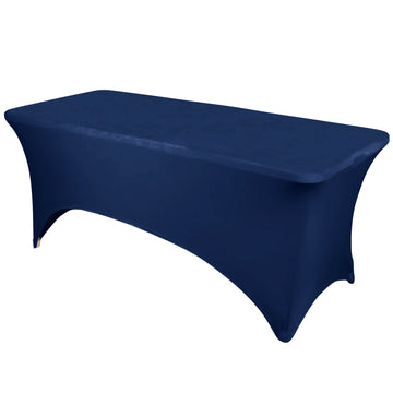 Navy Blue Stretch Spandex Rectangle Tablecloth 6ft Wrinkle Free Fitted Table Cover for 72"x30" Tables