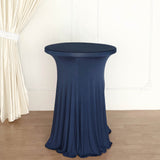 Navy Blue Round Heavy Duty Spandex Cocktail Table Cover With Natural Wavy Drapes
