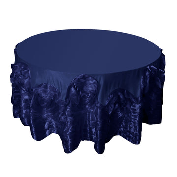 120" Navy Blue Seamless Large Rosette Round Lamour Satin Tablecloth