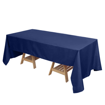 72"x120" Navy Blue Seamless Polyester Rectangle Tablecloth, Reusable Linen Tablecloth