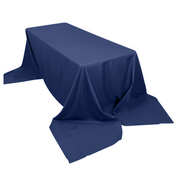 90"x156" Navy Blue Seamless Polyester Rectangular Tablecloth for 8 Foot Table With Floor-Length Drop