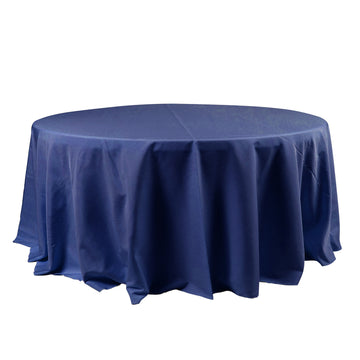 120" Navy Blue Seamless Polyester Round Tablecloth for 5 Foot Table With Floor-Length Drop