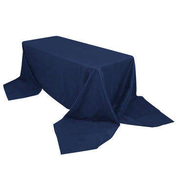 90"x156" Navy Blue Seamless Premium Polyester Rectangular Tablecloth - 220GSM for 8 Foot Table With Floor-Length Drop