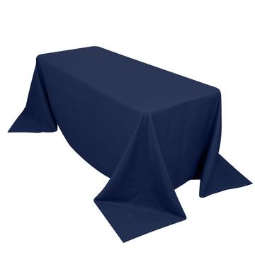 90"x132" Navy Blue Seamless Premium Polyester Rectangular Tablecloth - 220GSM for 6 Foot Table With Floor-Length Drop