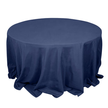 132" Navy Blue Seamless Premium Polyester Round Tablecloth - 220GSM