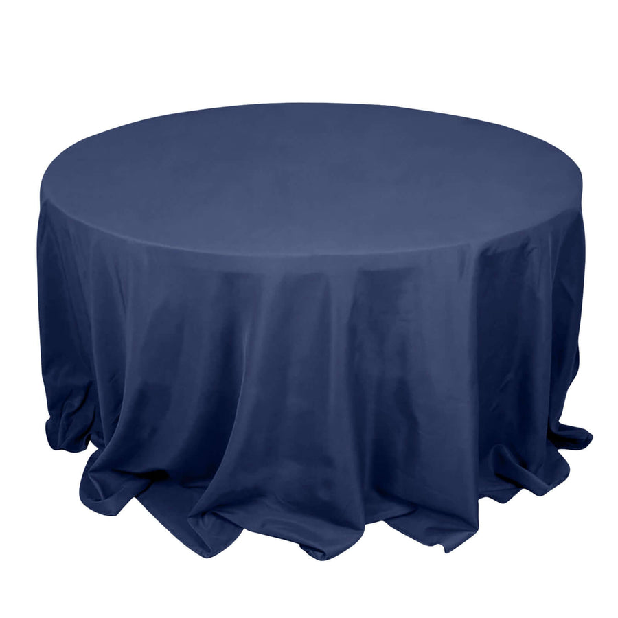 132inch Navy Blue 200 GSM Seamless Premium Polyester Round Tablecloth