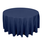 120" Navy Blue Seamless Premium Polyester Round Tablecloth - 220GSM for 5 Foot Table With Floor-Length Drop