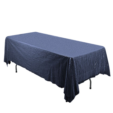 60"x102" Navy Blue Seamless Premium Sequin Rectangle Tablecloth