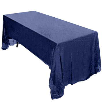 60"x126" Navy Blue Seamless Premium Sequin Rectangle Tablecloth