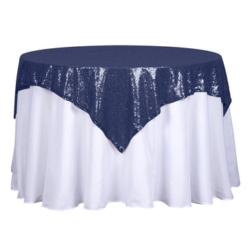 54"x54" Navy Blue Seamless Premium Sequin Square Tablecloth